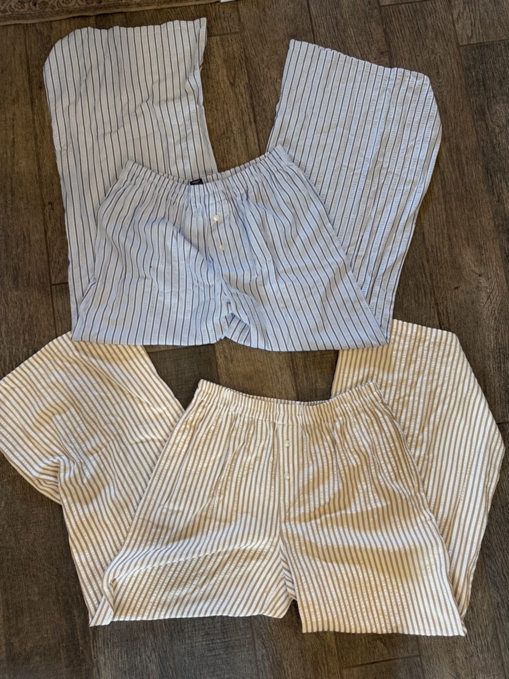 Striped Elastic-Waist Pants - Blue & Tan